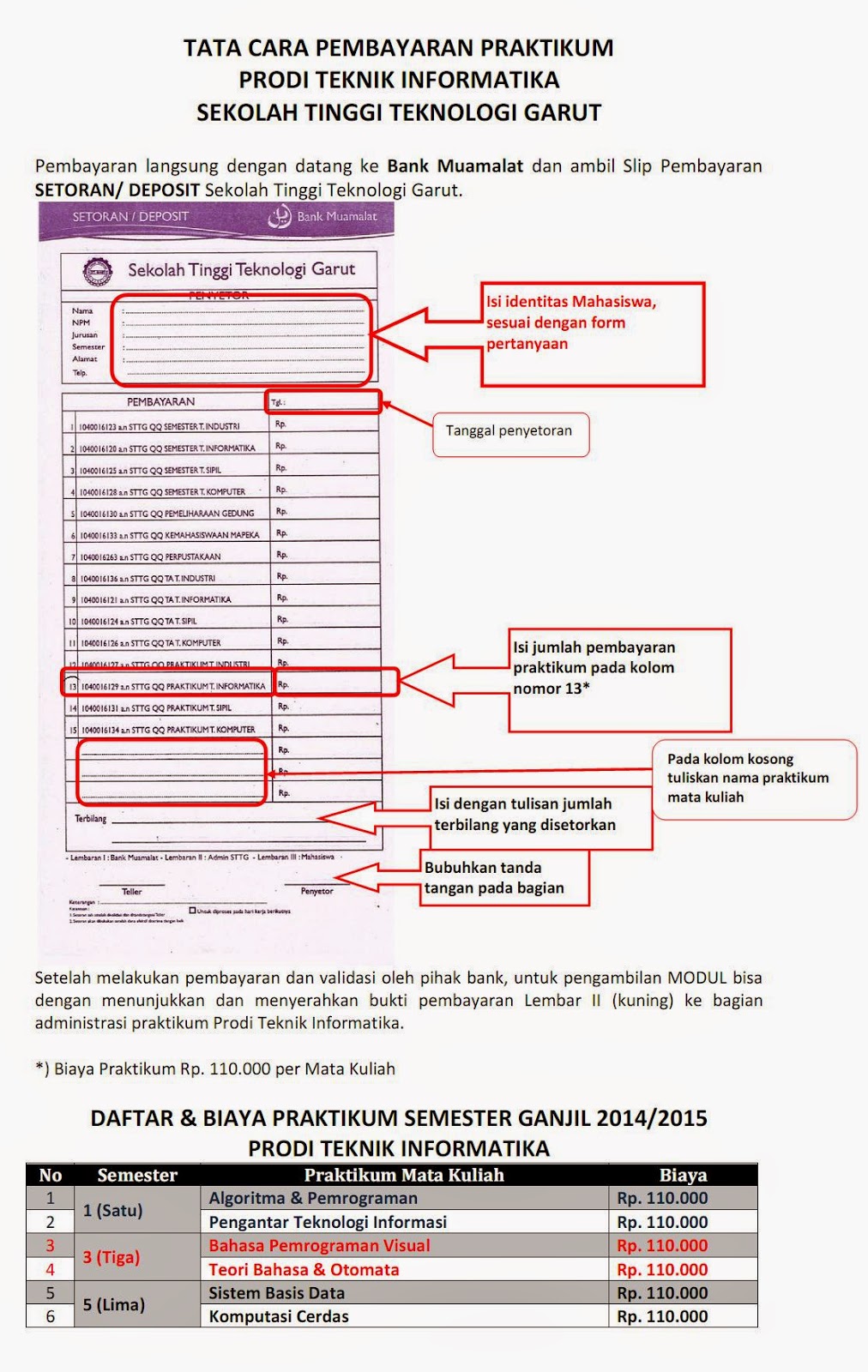 CARA PEMBAYARAN PRAKTIKUM MELALUI BANK MUAMALAT PRODI 