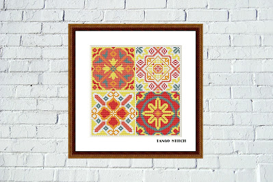 Cute easy orange ceramic tiles cross stitch ornaments pattern - Tango Stitch