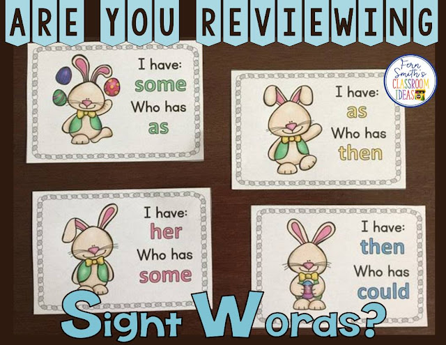 Just perfect for Easter and Spring in your classroom, whole class lessons or small group remediation, your students will love this! I Have, Who Has? Easter Sight Words for First Grade Cards, Teacher Directions and a Teacher Answer Key. Includes: 1 Teacher Direction Sheet 1 Teacher Answer Key 24 Cards with Cute Easter Clipart. Terrific for an Emergency Substitute Tub, Folder or Binder. #FernSmithsClassroomIdeas