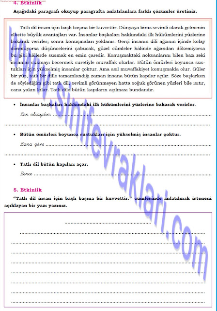 8. Sınıf Türkçe Dörtel Yayınları Çalışma Kitabı Cevapları Sayfa 13