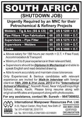 Shutdown jobs in South Africa.- Petrochemical & Refinery Projects