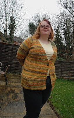 Homespun handmade knitted striped cardigan plus size