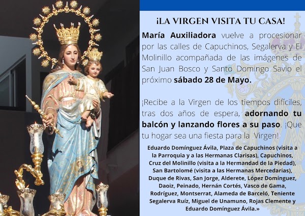 Recorrido de la Procesión de María Auxiliadora de Málaga el 28 de Mayo