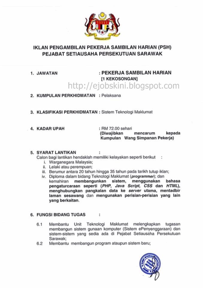Jawatan Kosong Pejabat Setiausaha Persekutuan Sarawak - 16 ...