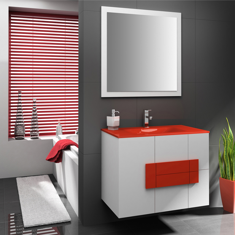 mueble de baño blanco rojo