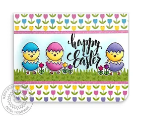 Sunny Studio Stamps: Happy Easter Chicks with Tulips and Cracked Eggs Card (using Chickie Baby Stamps & Spring Fling 6x6 Paper)