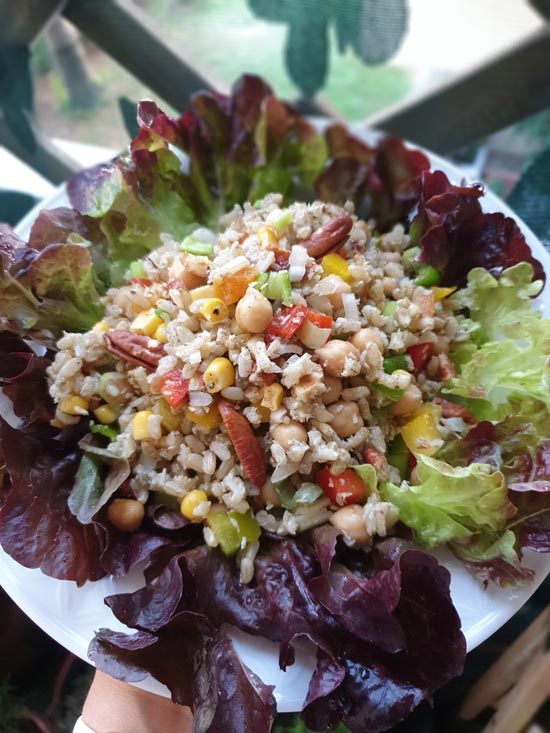 Brown Rice Salad with Chickpeas and Nuts