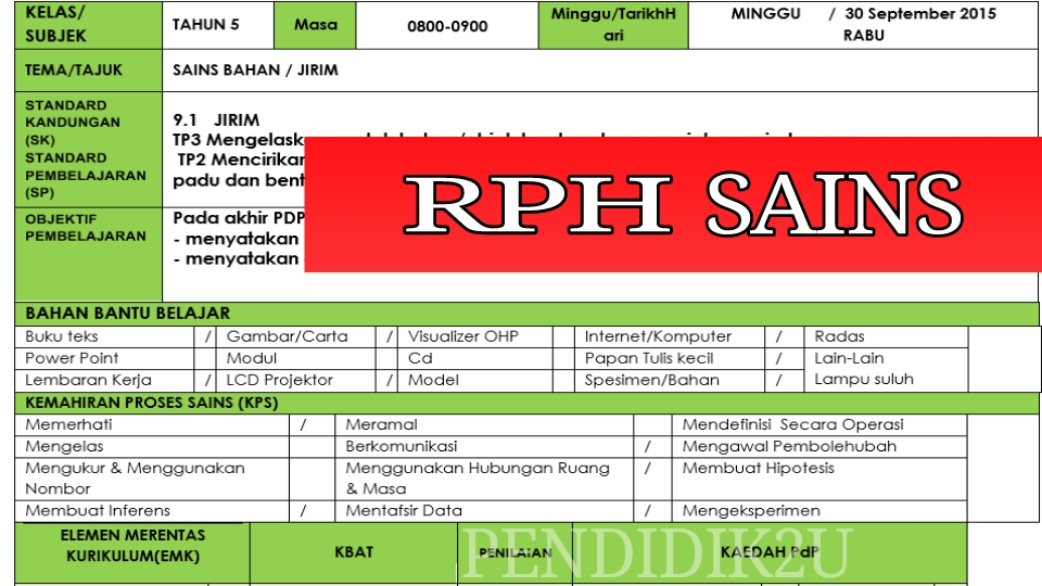 Template RPH Sains - Pendidik2u