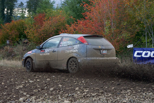 Ford Focus rally car spraying gravel