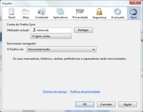 Menu Firefox Sincronizar