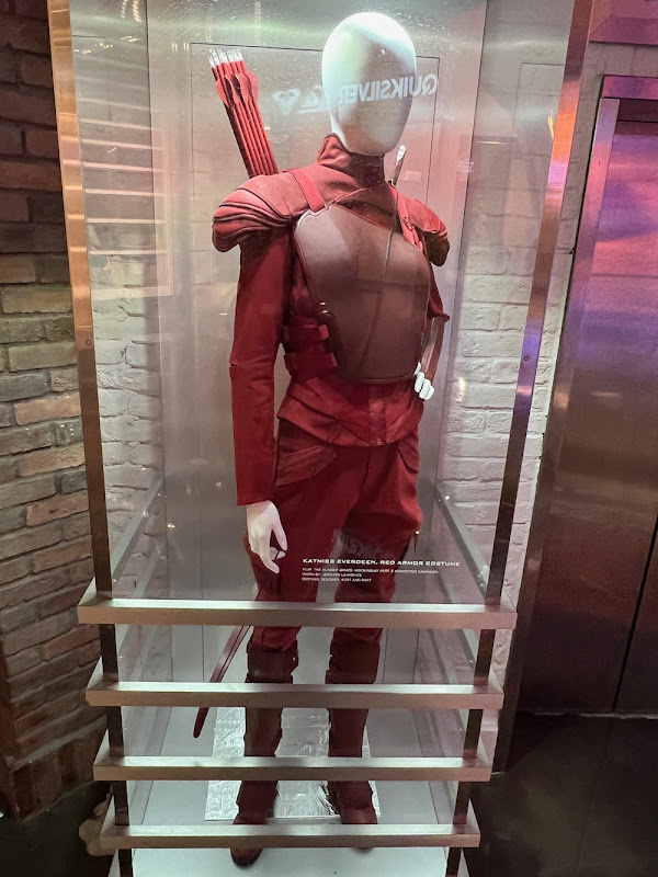 Jennifer Lawrence's Katniss Everdeen red armour from The Hunger Games: Mockingjay Part 2 on display...
