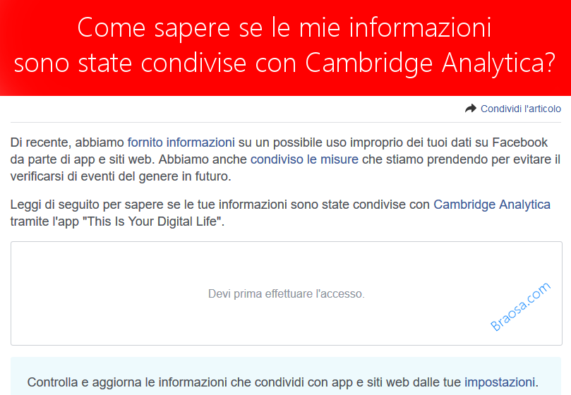 Come conoscere se le mie informazioni personali sono state condivise con Cambridge Analytica