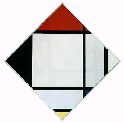 線と色彩だけの絵画、抽象画創始者！ピエト・モンドリアン【a】　ひし形のコンポジション　赤、黒、青、黄