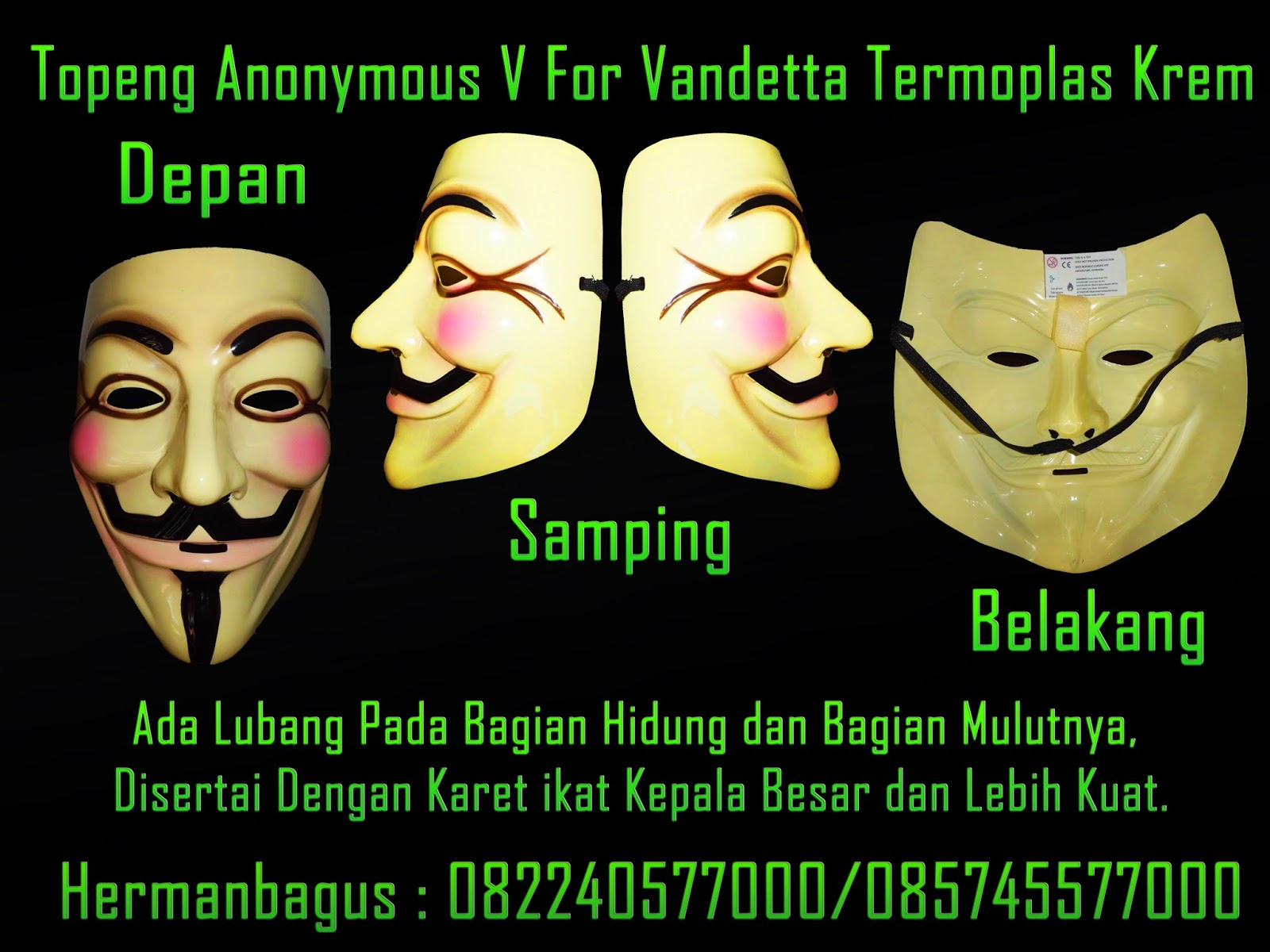 Topeng Anonymous V For Vandetta Bahan PVC Dengan Termoplas
