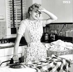 1953 50s homemaker ironing Just Peachy, Darling