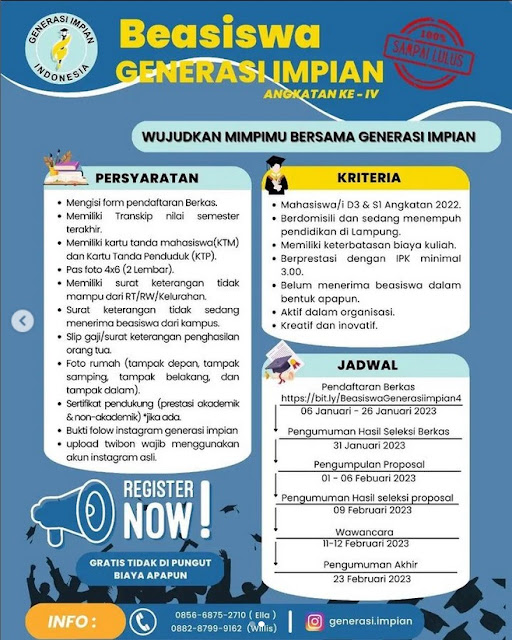 Pendaftaran Program Beasiswa Generasi Impian Indonesia Angkatan IV