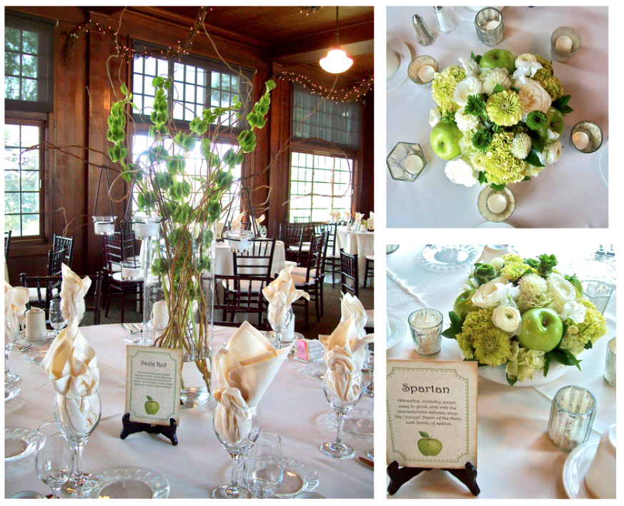 Two types of centerpieces low mounded textured apple centerpieces that 
