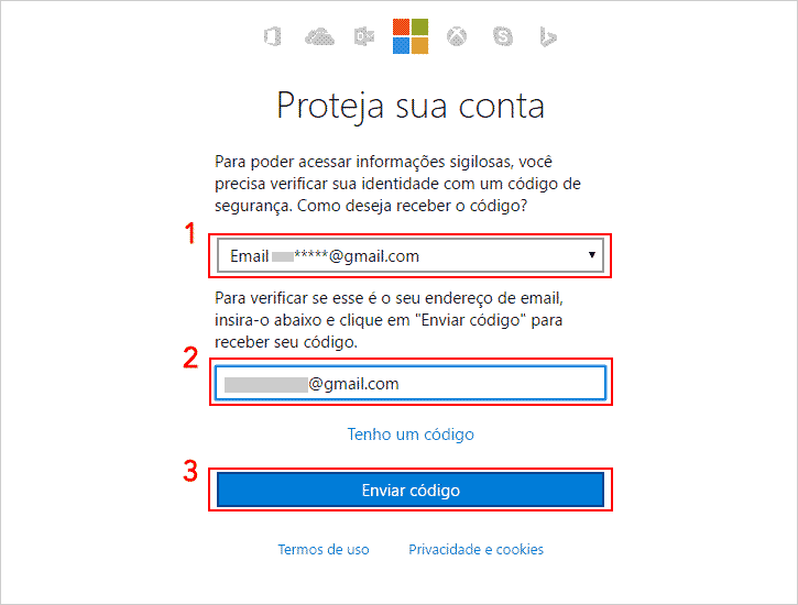 Verificando identidade do usuário para mudar senha do Hotmail