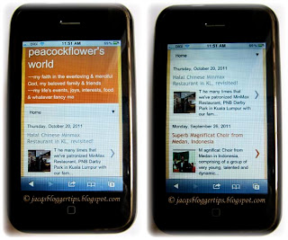 My iPhone 3GS, displaying the mobile template version for my blogspot blog