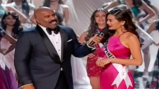 Mr Steve Harvey with Top 13 Maxine Medina of the Philippines