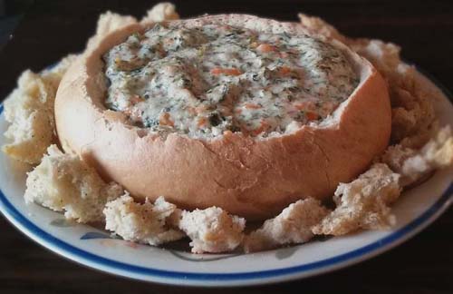 Spinach Dip in Sourdough Bread