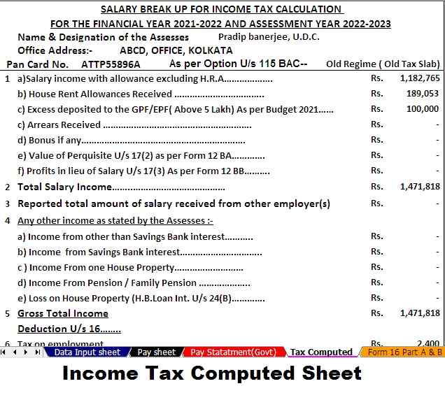 Tax Computed sheet