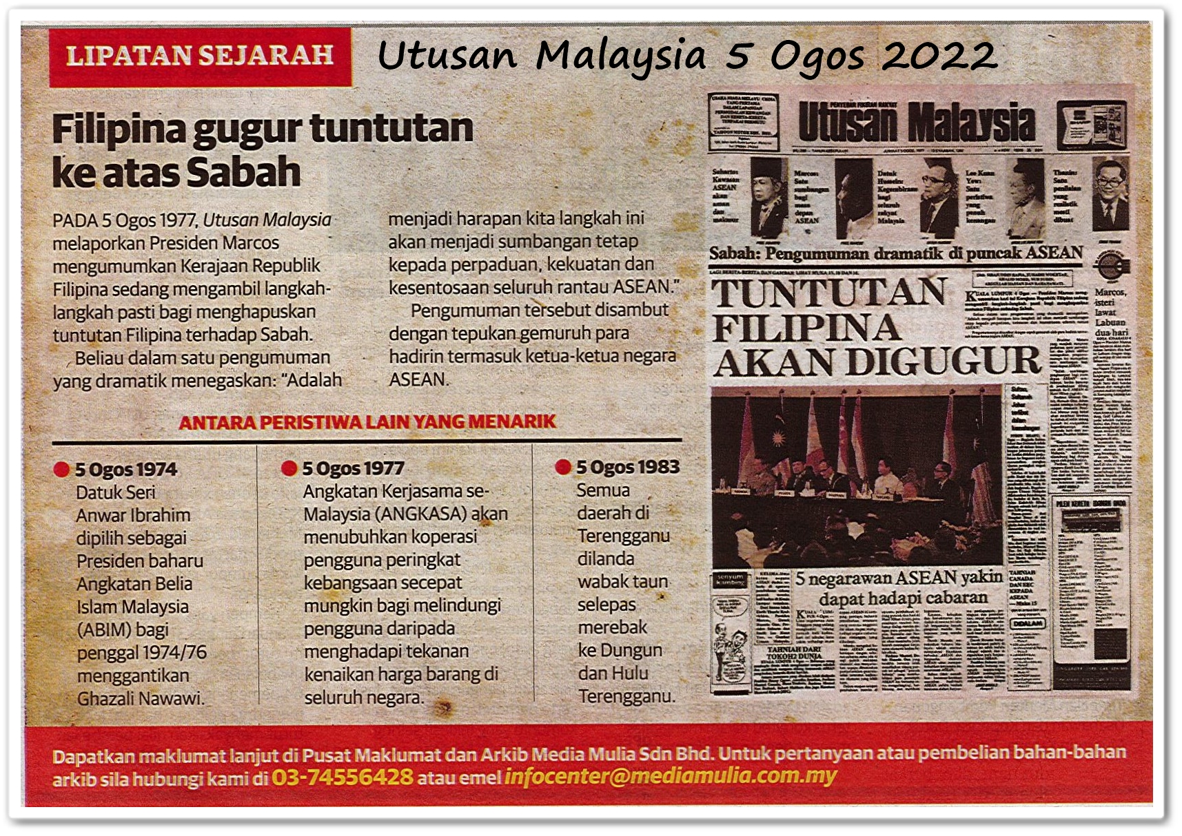 Lipatan sejarah 5 Ogos - Keratan akhbar Utusan Malaysia 5 Ogos 2022