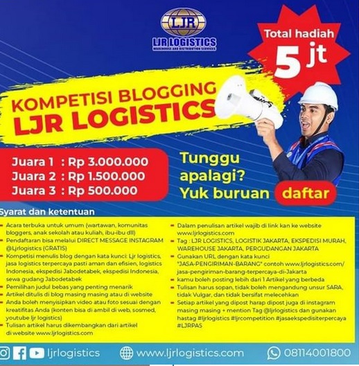 KOMPETISI BLOGGING LJR LOGISTICS⁣ TOTAL HADIAH 5 JUTA⁣