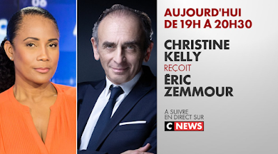 Éric Zemmour invité de Christine Kelly sur CNews