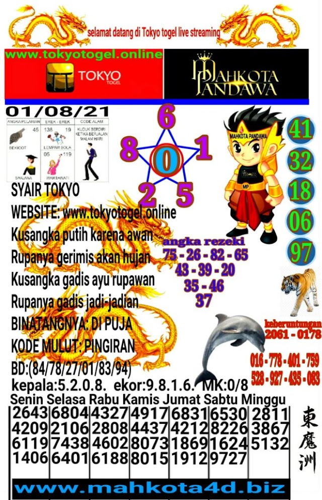 Syair Prediksi Tokyo Togel Minggu, 01 - Agustus - 2021