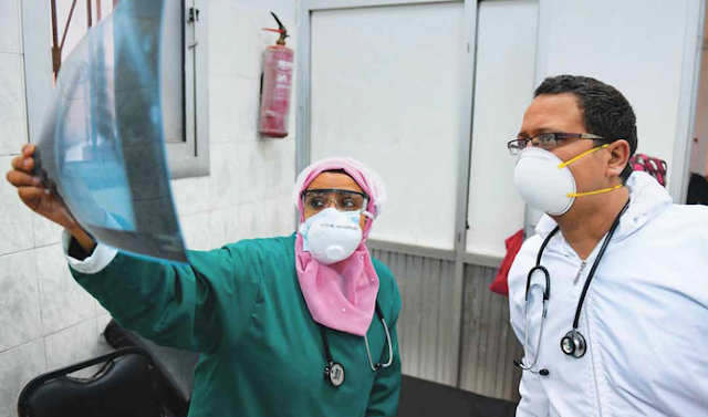 Egyptian doctors in a coronavirus isolation hospital