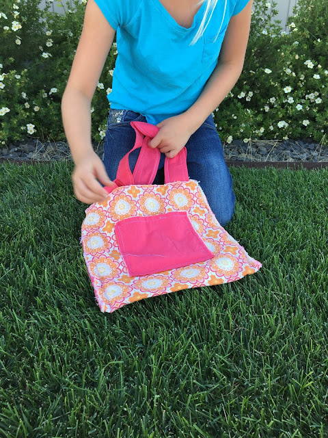 Teaching young kids to sew.  Girls and Boys with a simple bag