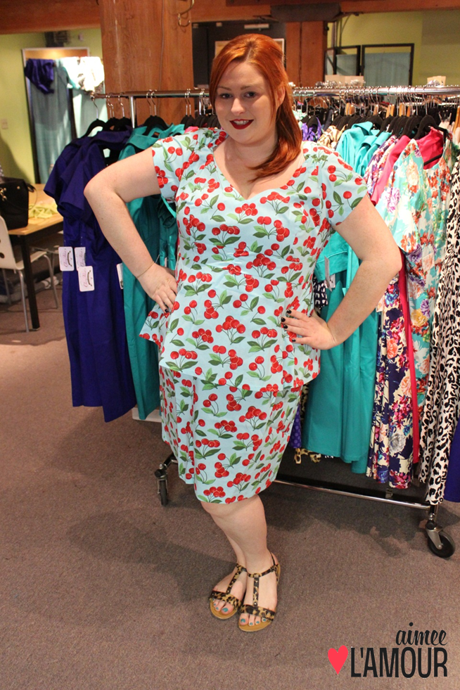 Cherry Velvet Plus Size Pin Up Ava Dress in Aqua Cherry - Aimee Lamour