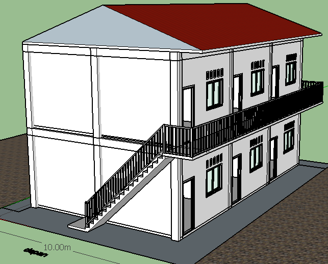 DESAIN SKETCHUP rumah  sewa 6 pintu  di lahan 10 x 15 m