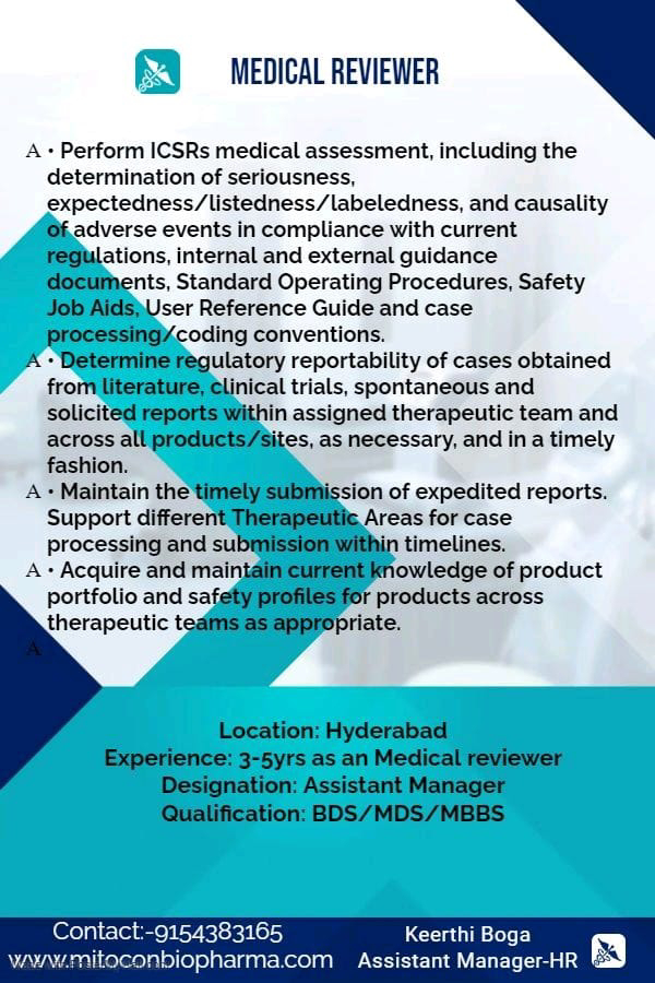 Job Availables, Mitocon Biopharma Job Vacancy for Medical Reviewer