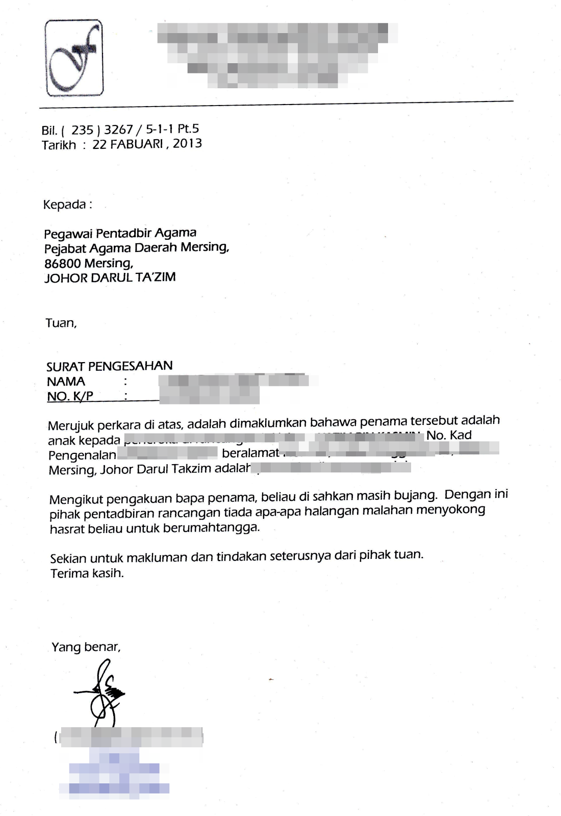 Contoh Surat Akaun Berkanun Doktor