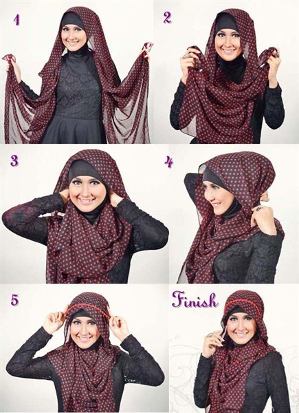 contoh model tutorial hijab pashmina wajah bulat terbaru 2017/2018
