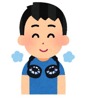 首掛け扇風機のイラスト（男性）