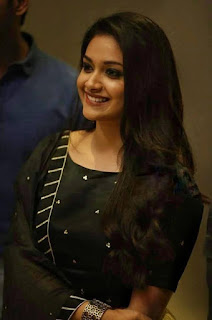 Keerthy Suresh in Black Dress with Cute Smile at Pandem Kodi 2 Press Meet 1