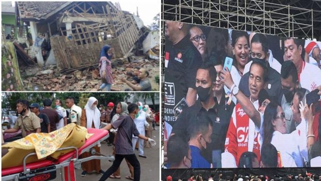 IRONI! Kuburan Korban Bencana Cianjur Belum Kering, Jokowi Sudah 'Berpesta' Dengan Relawan
