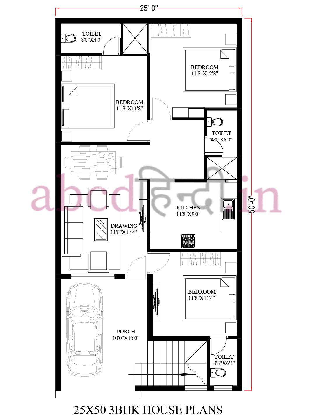 25x50 house plan 3d
