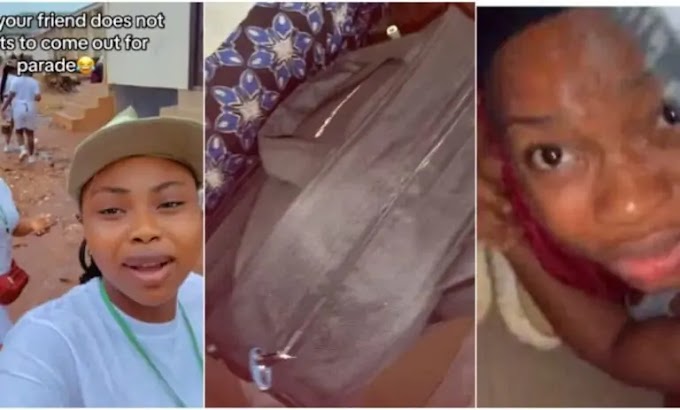 “Caught on camera” – Female corps member caught hiding under bed at NYSC camp to escape parade (video)