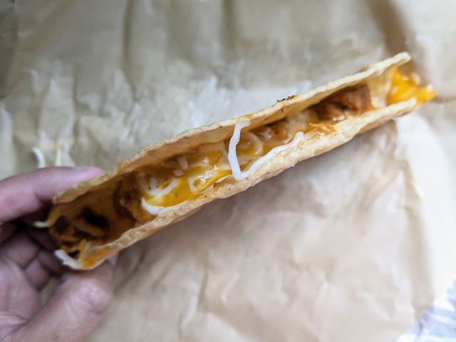 Top-down view of a Taco Bell Cantina Chicken Crispy Taco.