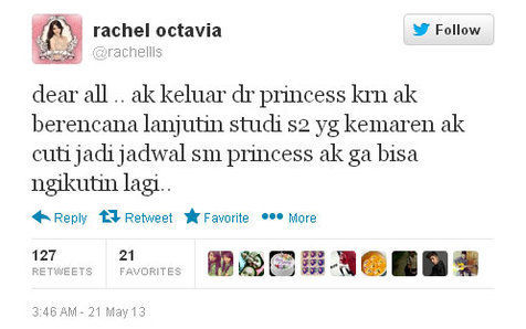 alasan rachel keluar dari princess