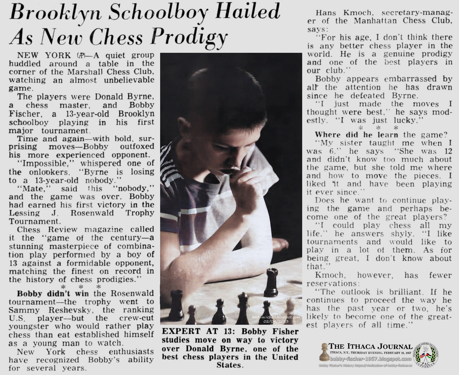 Bobby Fischer beats a Grandmaster in 10 moves! (But Reshevsky plays on) 