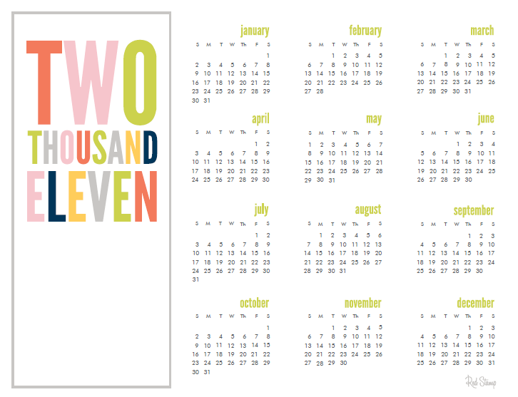 January 2011 Calendar Colorful. Simplified Bee®: January 2011