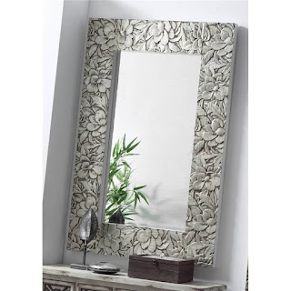 Espejo tallado bicolor blanco plata