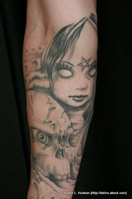 Tattoo of Evil Doll With Pentagram