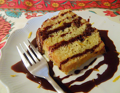 Lemon Cake Drizzled with Chocolate Sauce