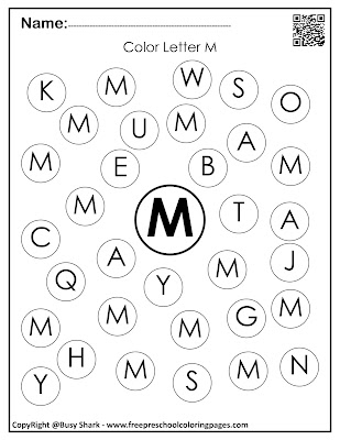 Letter M dot markers free preschool coloring pages ,learn alphabet ABC for toddlers